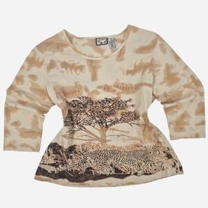 Caribbean Joe Y2K safari‎ cheetah graphic sequin top